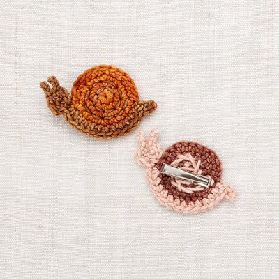 Hand Crochet Merino Wool Snail Clip Set - Fox