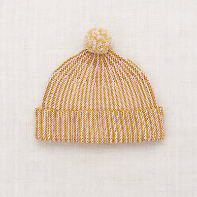 Hand Knit Merino Wool Strata Garter Hat - Citron