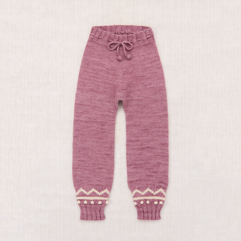 Handknit Merino Wool Zig Zag Snowy Day Leggings - Antique Rose