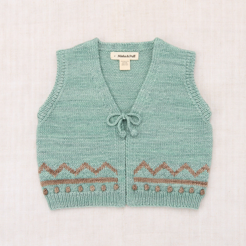 Handknit Merino Wool Zig Zag Vest - Sage