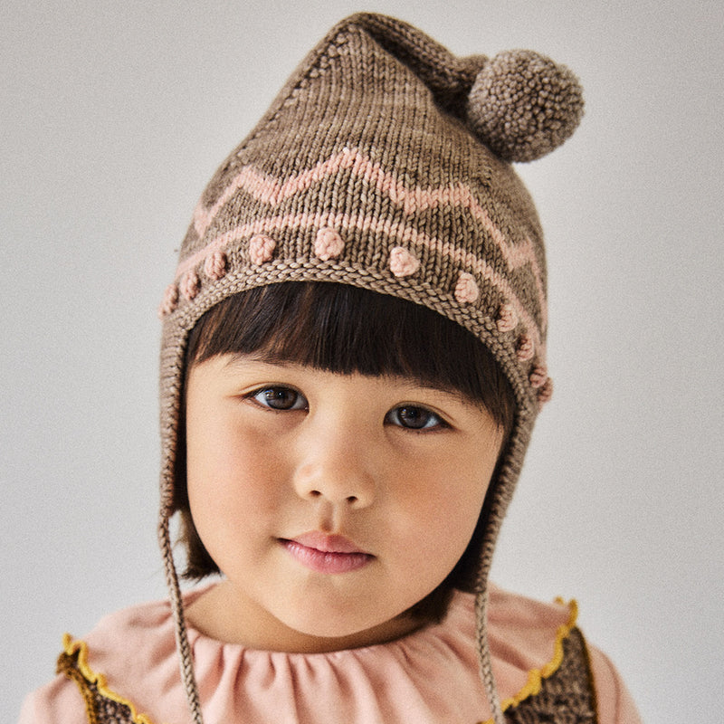 Baby & Kids Hand Knit Merino Wool Zig Zag Pointy Peak Hat - Brut/Faded Rose