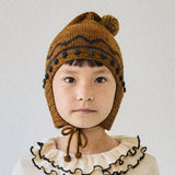 Baby & Kids Hand Knit Merino Wool Zig Zag Pointy Peak Hat- Nutmeg/Bark