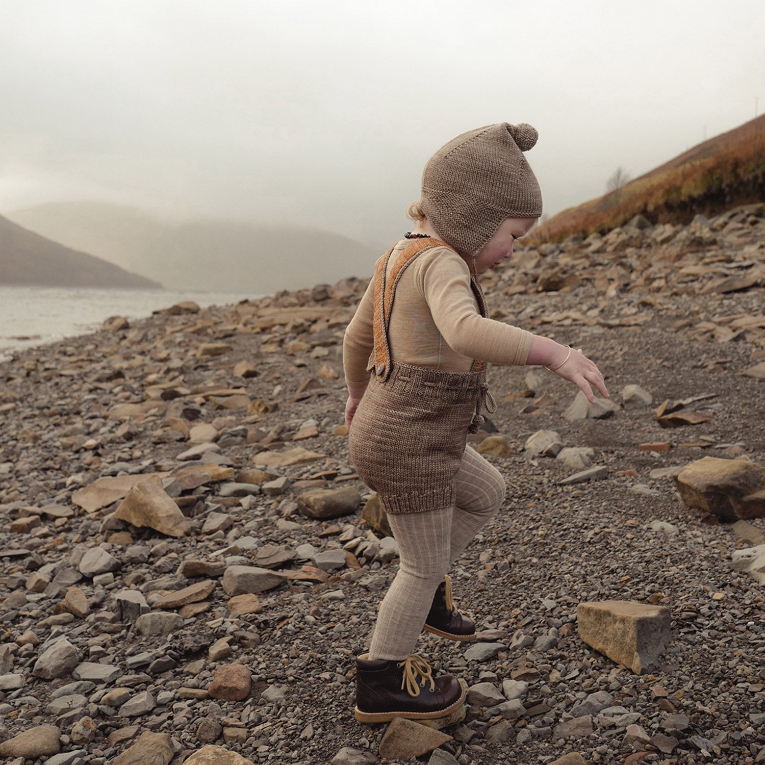 Baby & Kids Hand Crochet Merino Wool Lake House Romper - Brut