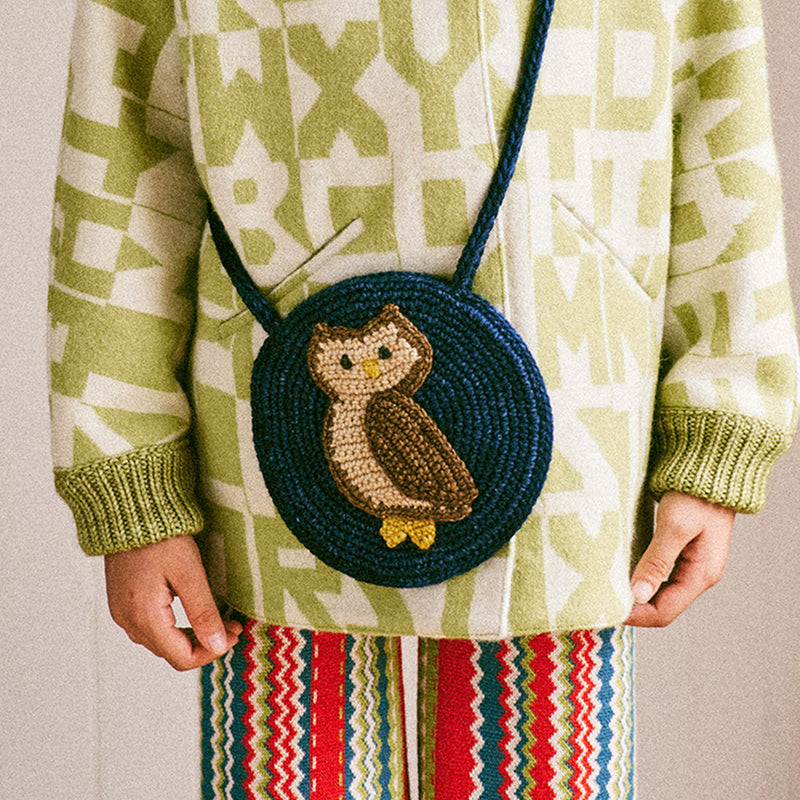 Hand Crochet Merino Wool Meadow Owl Circle Bag - Ink