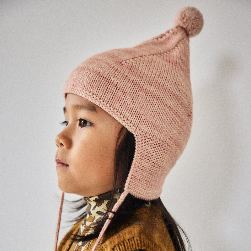 Hand Knit Merino Wool Pointy Peak Hat - Faded Rose