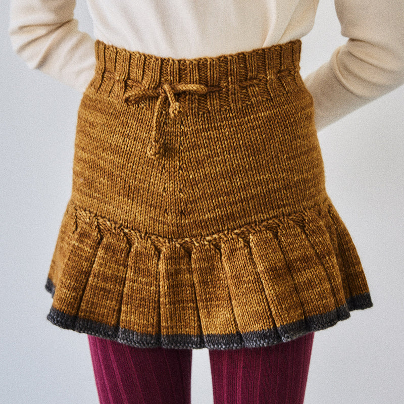 Hand Knit Merino Wool Skating Pond Skirt - Nutmeg/Bark