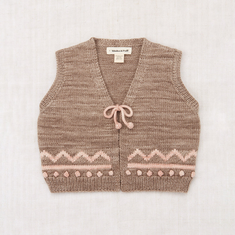 Hand Knit Merino Wool Zig-Zag Vest - Brut/Faded Rose