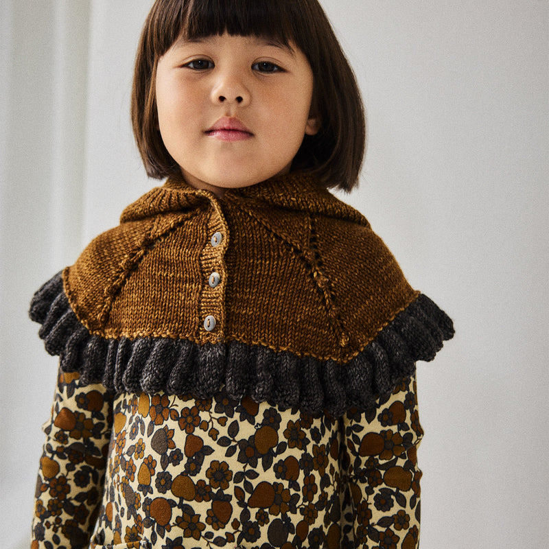 Hand Knit Merino Wool Ruffle Capelet - Nutmeg/Bark