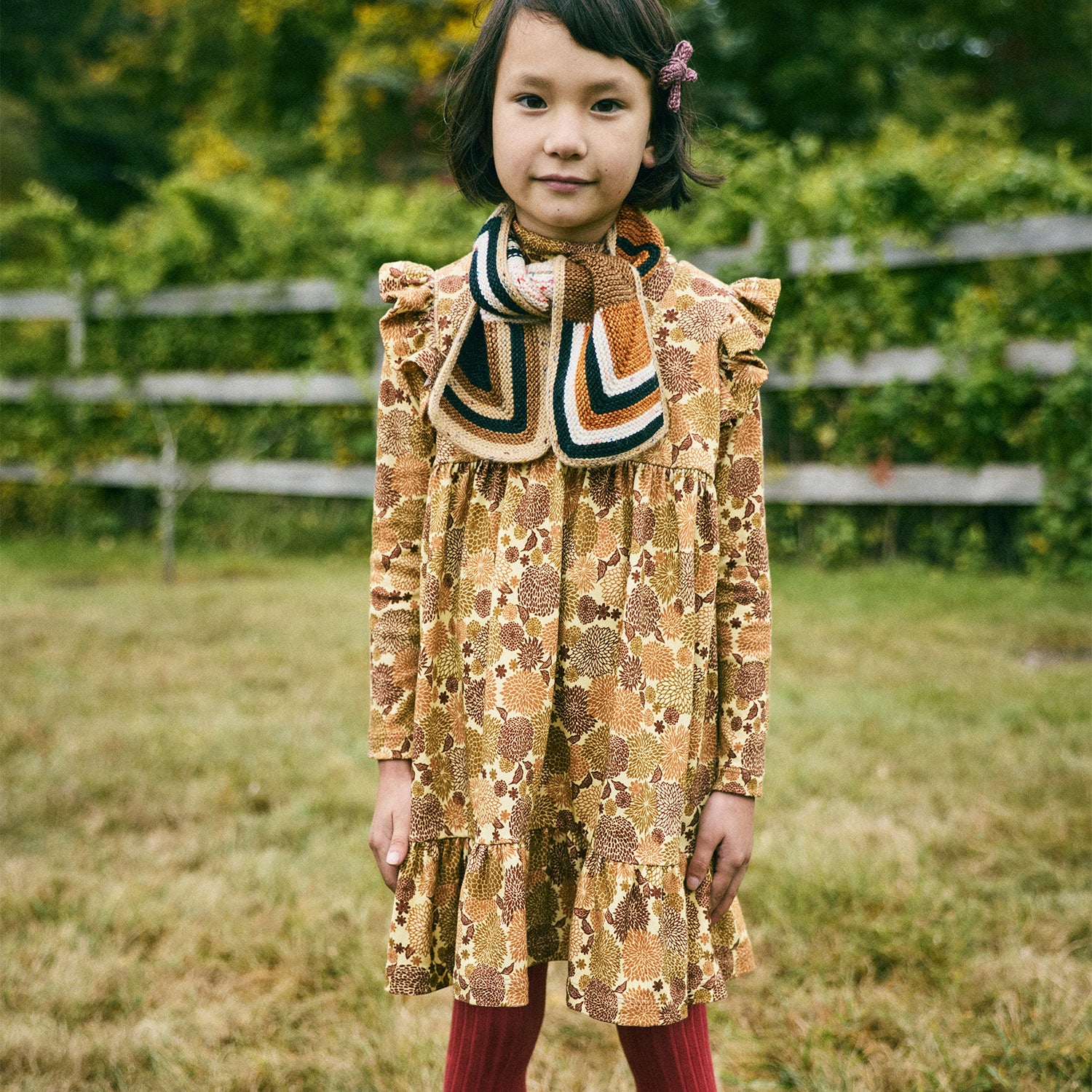 Pima Cotton Ruffle Sleeve Dress - Acorn Chrysanthemum – MamaOwl