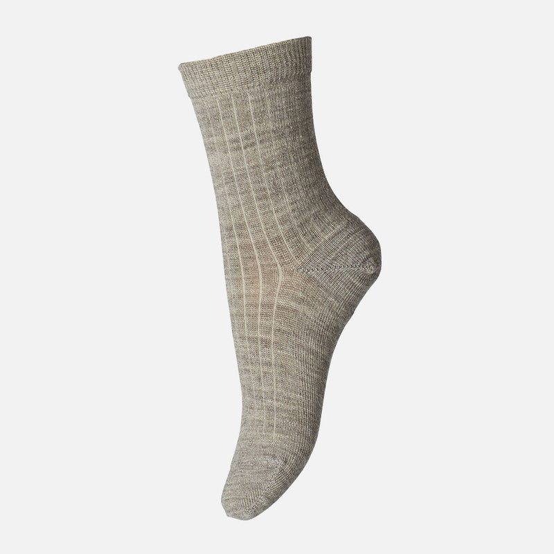 Adults Wool Rib Socks - Beige Grey