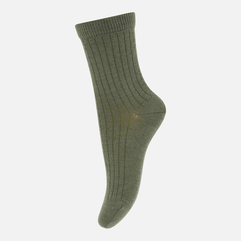 Adults Wool Rib Socks - Olivine