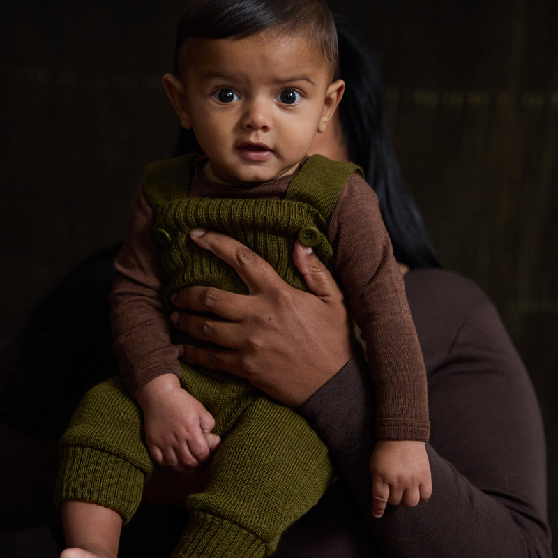 Baby Merino Wool Dungarees - Seaweed