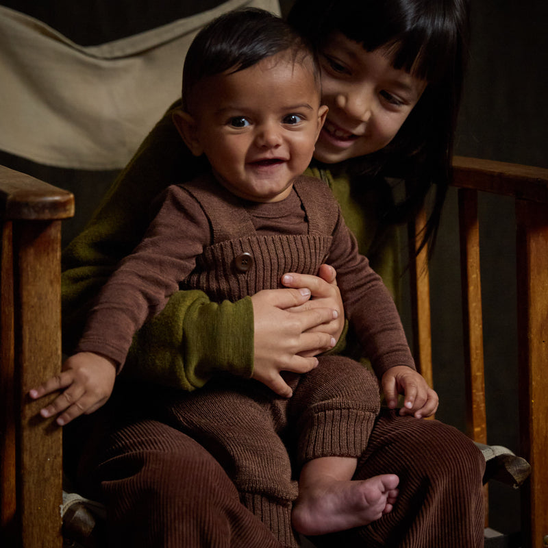 Baby Merino Wool Dungarees - Hazelnut