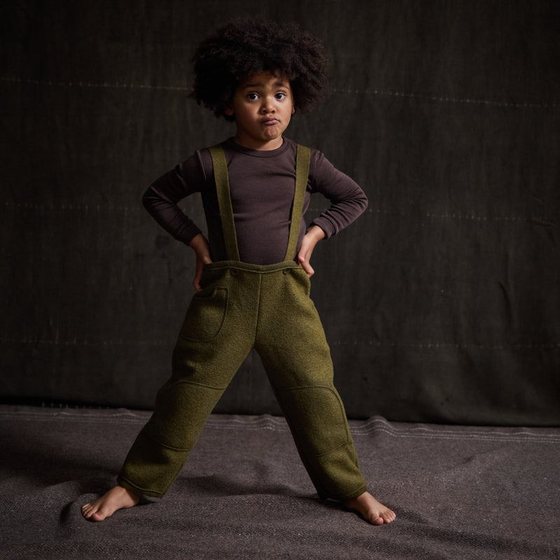 Baby & Kids Pocket Dungarees - Boiled Merino Wool - Seaweed