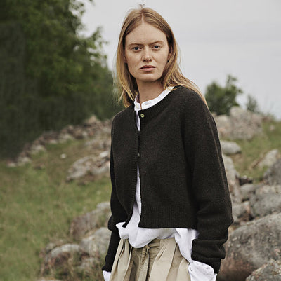 Women's Wool Raglan Cardigan -  Dark Brown