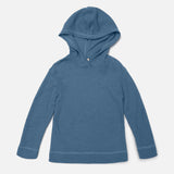 Merino Wool Crepe Hooded Top - Denim