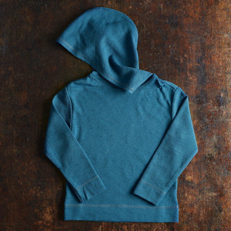 Merino Wool Crepe Hooded Top - Denim