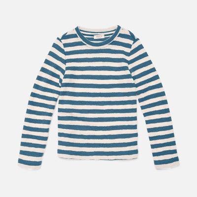 Merino Wool Crepe Top - Natural/Denim Stripe