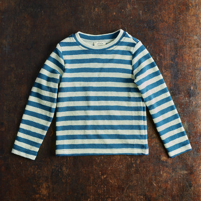 Merino Wool Crepe Top - Natural/Denim Stripe