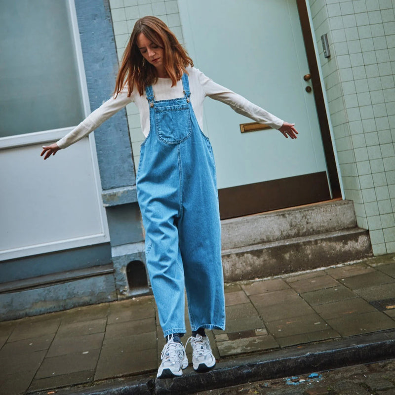 Women's Cotton Denim Dungarees - Light Blue