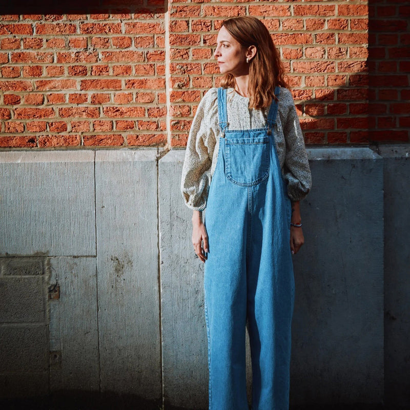 Women's Cotton Denim Dungarees - Light Blue