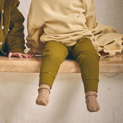 Baby & Kids Cotton Ribbed Basilic Leggings - Fir Green