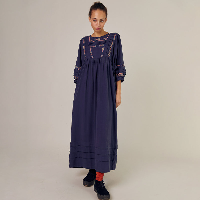 Womens Cotton/Linen Star Dress - Midnight