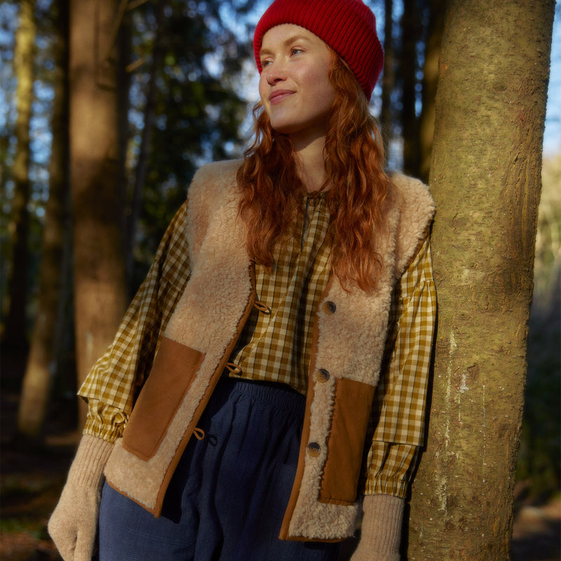 Womens Wool Shearling Spin Vest - Natural