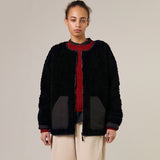 Womens Wool Shearling Arc Coat - Black