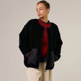 Womens Wool Shearling Arc Coat - Black