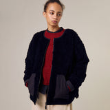 Womens Wool Shearling Arc Coat - Black