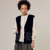 Womens Wool Shearling Spin Vest - Black