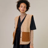 Womens Wool Shearling Spin Vest - Natural