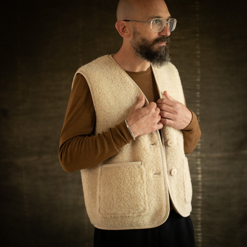 Lark Mens Top - Merino Wool & Silk - Almond