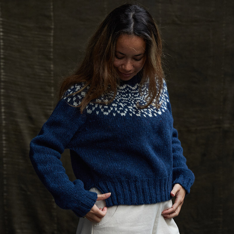 Womens Cropped Isle Sweater - Donegal Wool - Deep Ocean