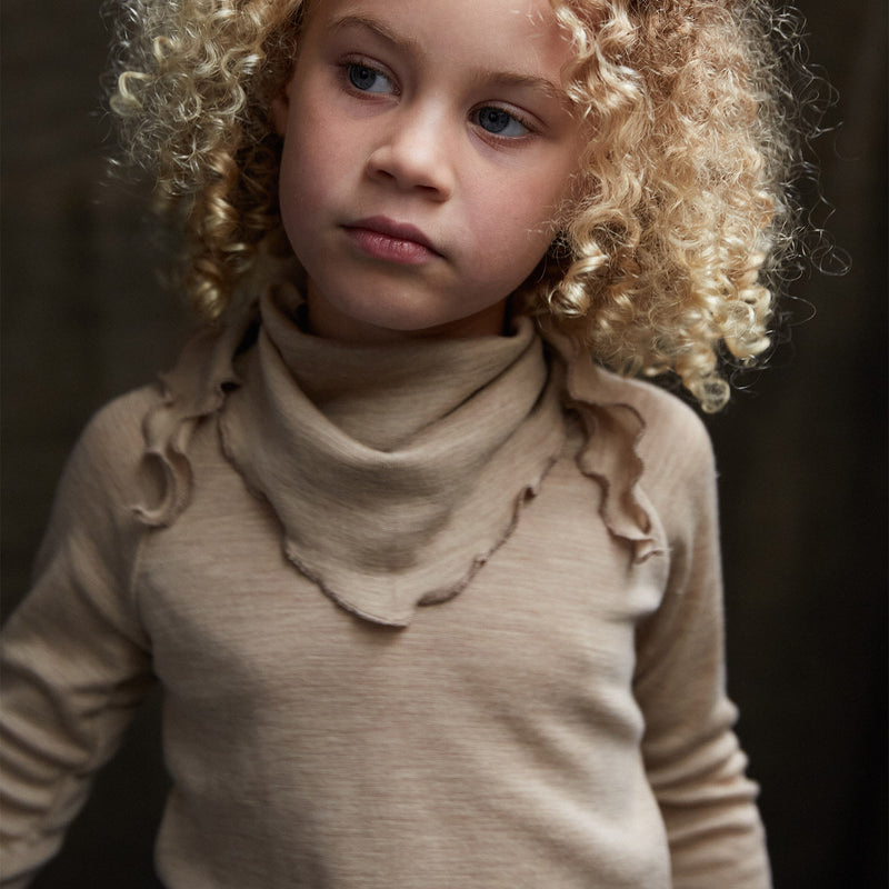 Organic Merino Wool Silk Baby Bib and Children's Scarf in beige