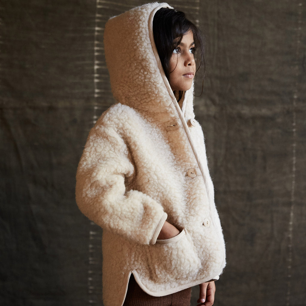 Long Teddy Bear Coat 100% Wool Cream -  Canada