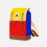 Cotton Canvas Matra Mini Backpack with Leather Strap & Base - Blue/Red/Yellow
