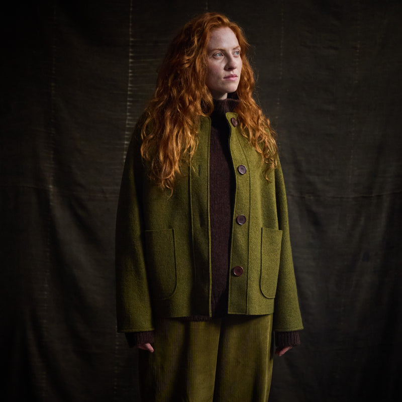 Creek Women's Jacket - Boiled Merino Wool - Seaweed