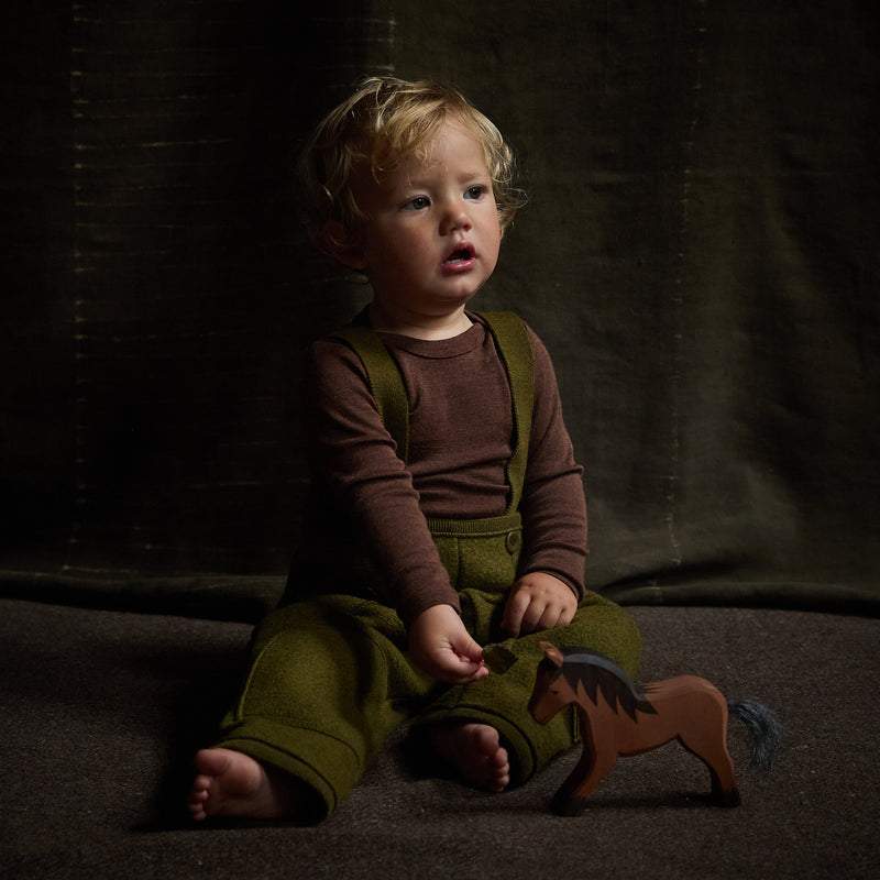 Baby & Kids Pocket Dungarees - Boiled Merino Wool - Seaweed