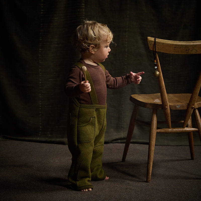 Baby & Kids Pocket Dungarees - Boiled Merino Wool - Seaweed