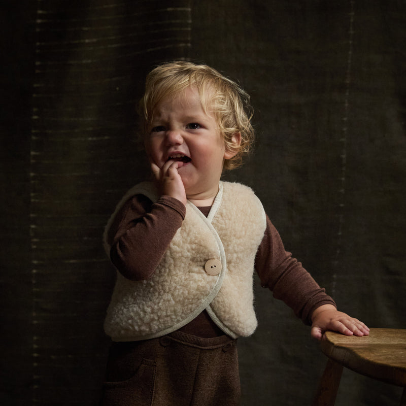 Fawn Baby Vest - Wool Teddy Fleece - Oatmeal