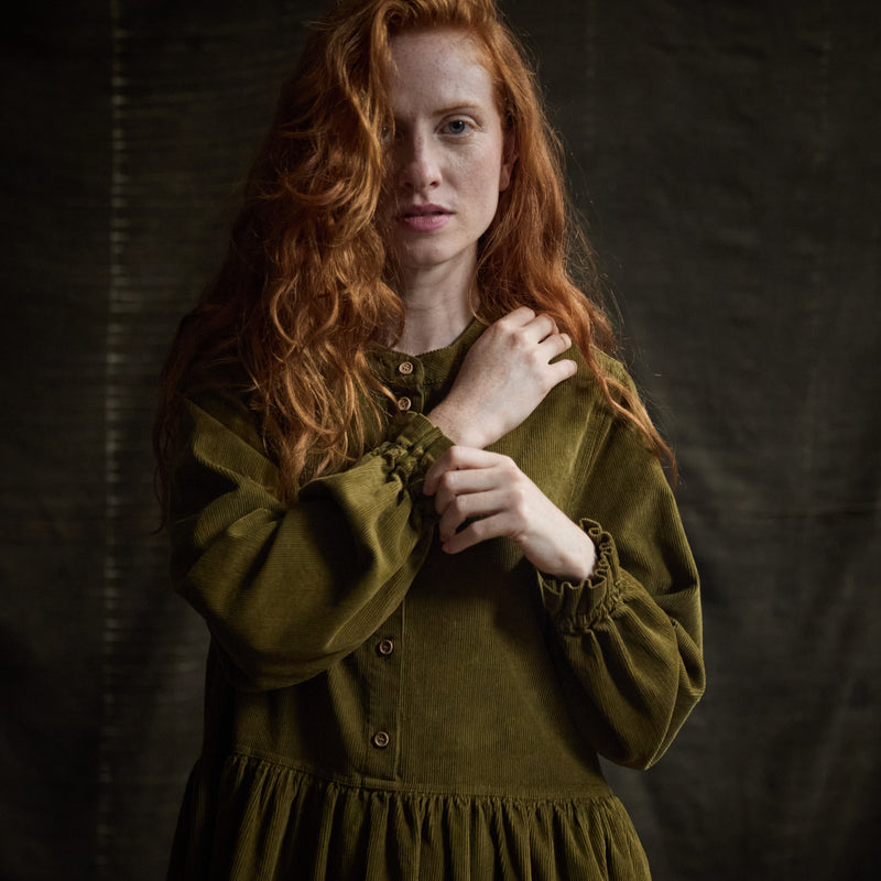 Ash Women's Dress - Cotton Corduroy - Seaweed