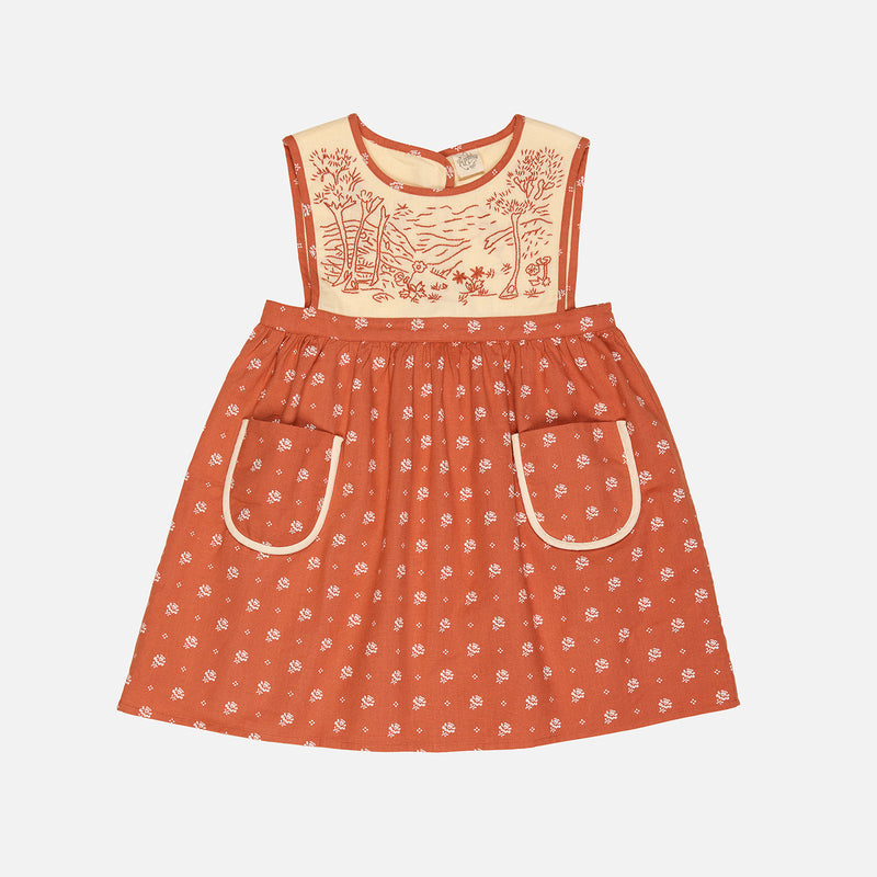 Kids Cotton Embroidered Bibi Pinafore - Mountain Calico Jam