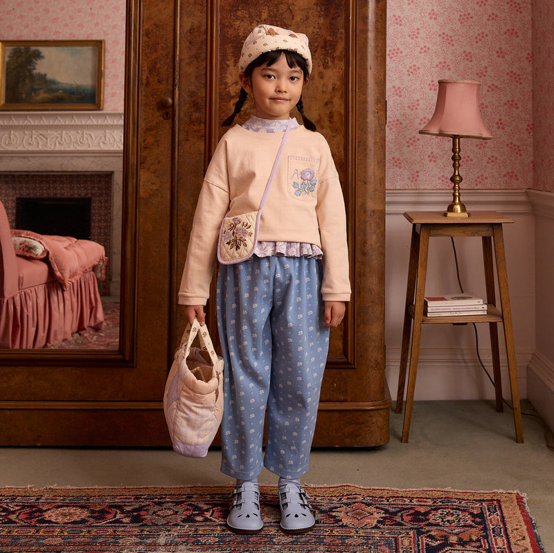 Kids Cotton Jersey Cara Curve Trousers - Mountain Calico Blue