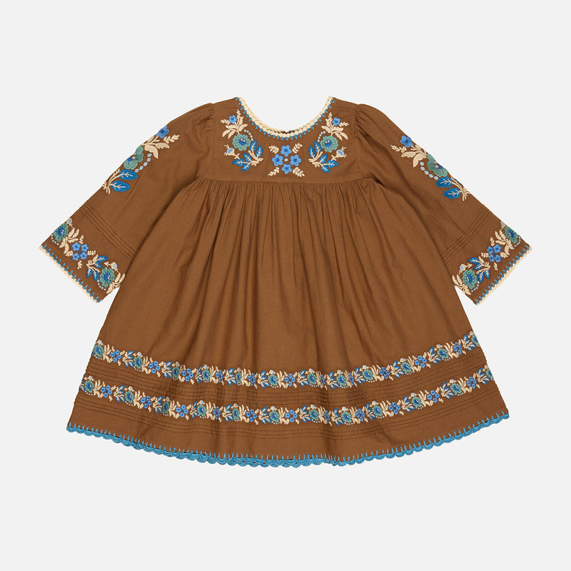 Kids Cotton LS Stevie Dress - Chocolate