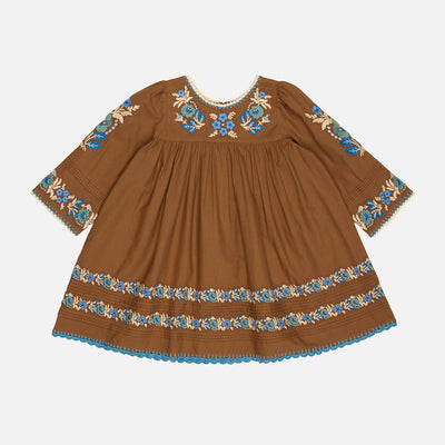 Kids Cotton LS Stevie Dress - Chocolate