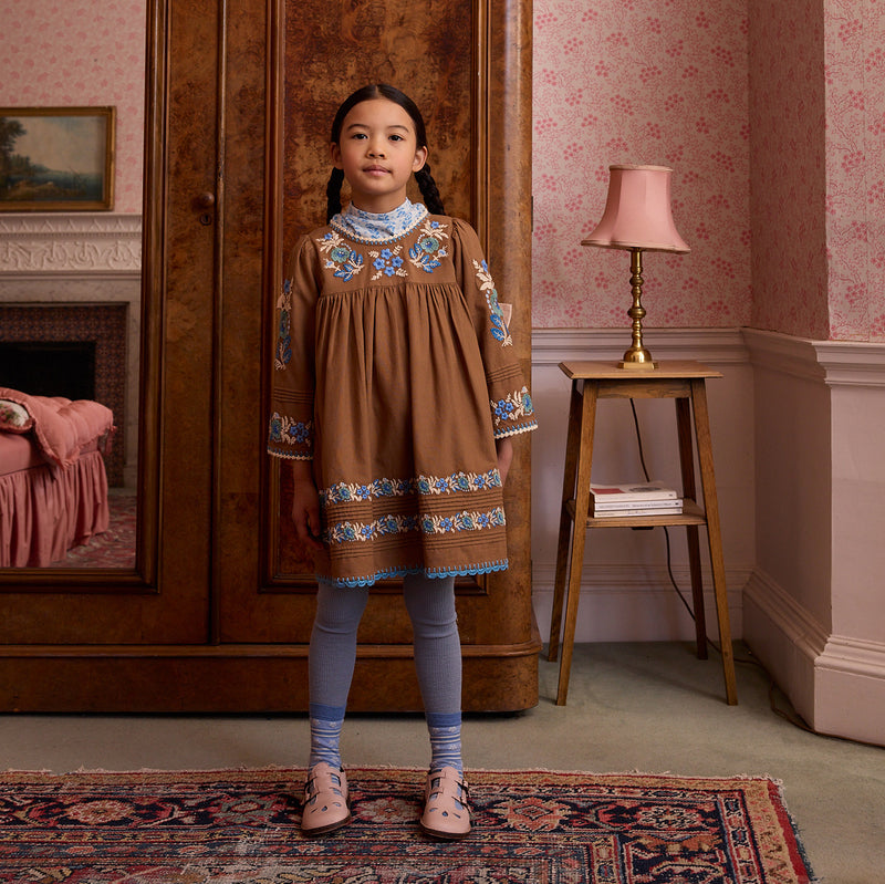 Kids Cotton LS Stevie Dress - Chocolate