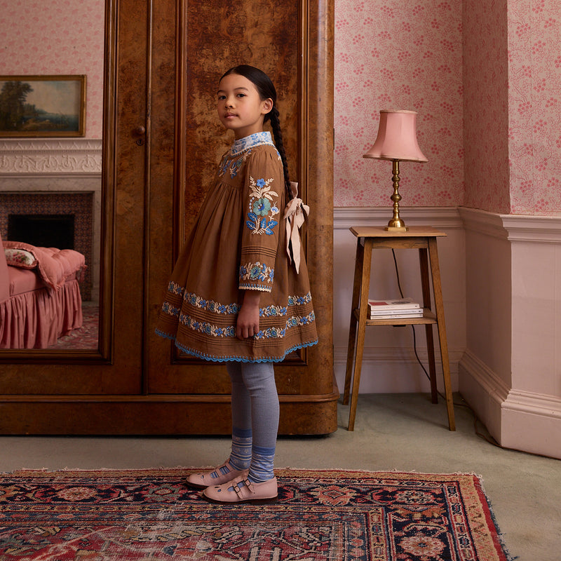 Kids Cotton LS Stevie Dress - Chocolate