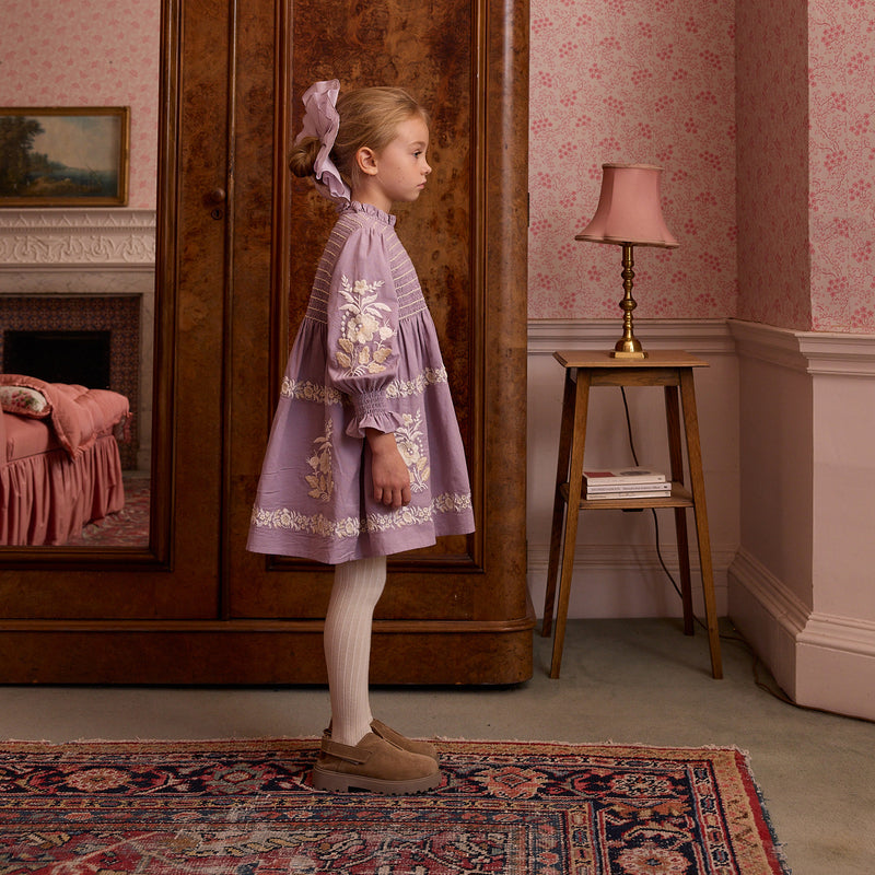 Kids Cotton Mia Dress - Dusky Lavender